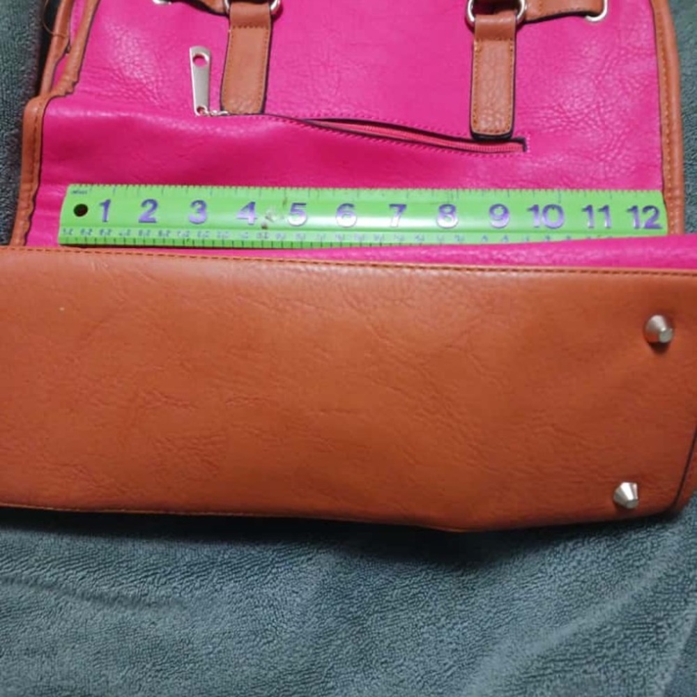 Reddish Coral and Tan MK Satchel with Structured Design - Picture 7 of 7